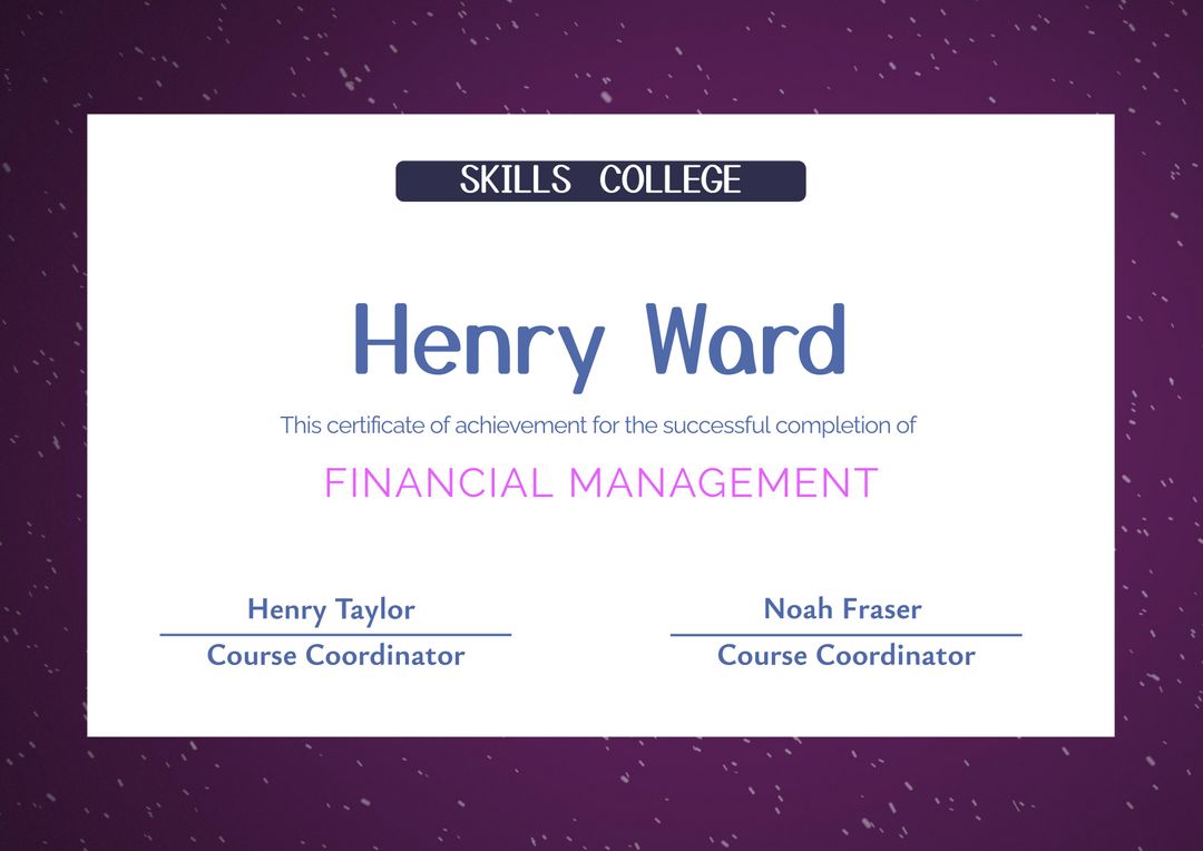 Elegant Certificate of Achievement for Financial Management Course Completion - Download Free Stock Templates Pikwizard.com