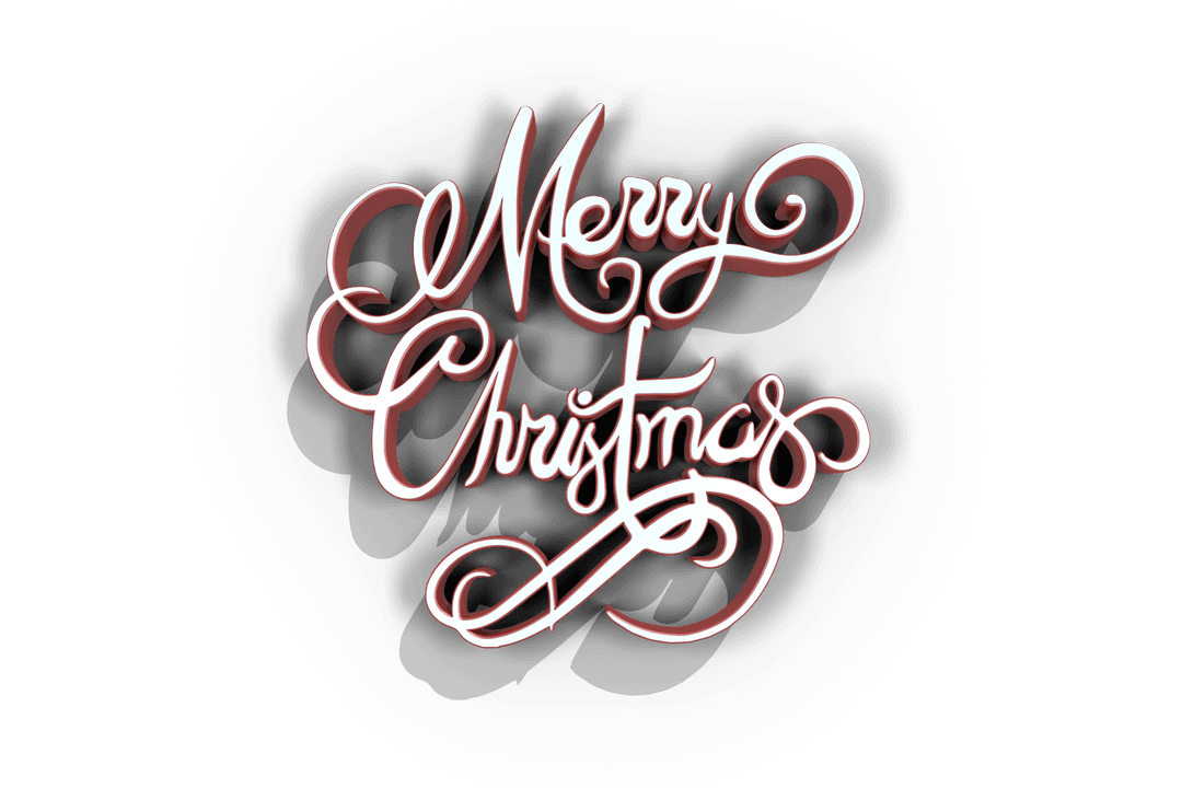 Transparent 3D Merry Christmas Text in Red and White