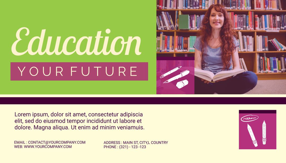 Education Promotion with Enthusiastic Woman Reading in Library