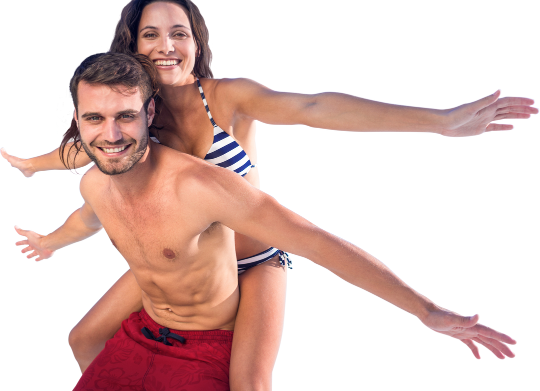 Caucasian Couple in Swimsuits Embracing Summer Fun Transparent Background - Download Free Stock Images Pikwizard.com