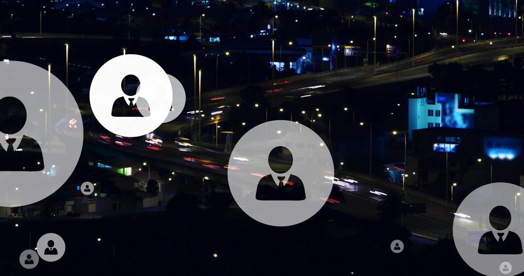 Digital Profile Icons Over City Traffic Time Lapse