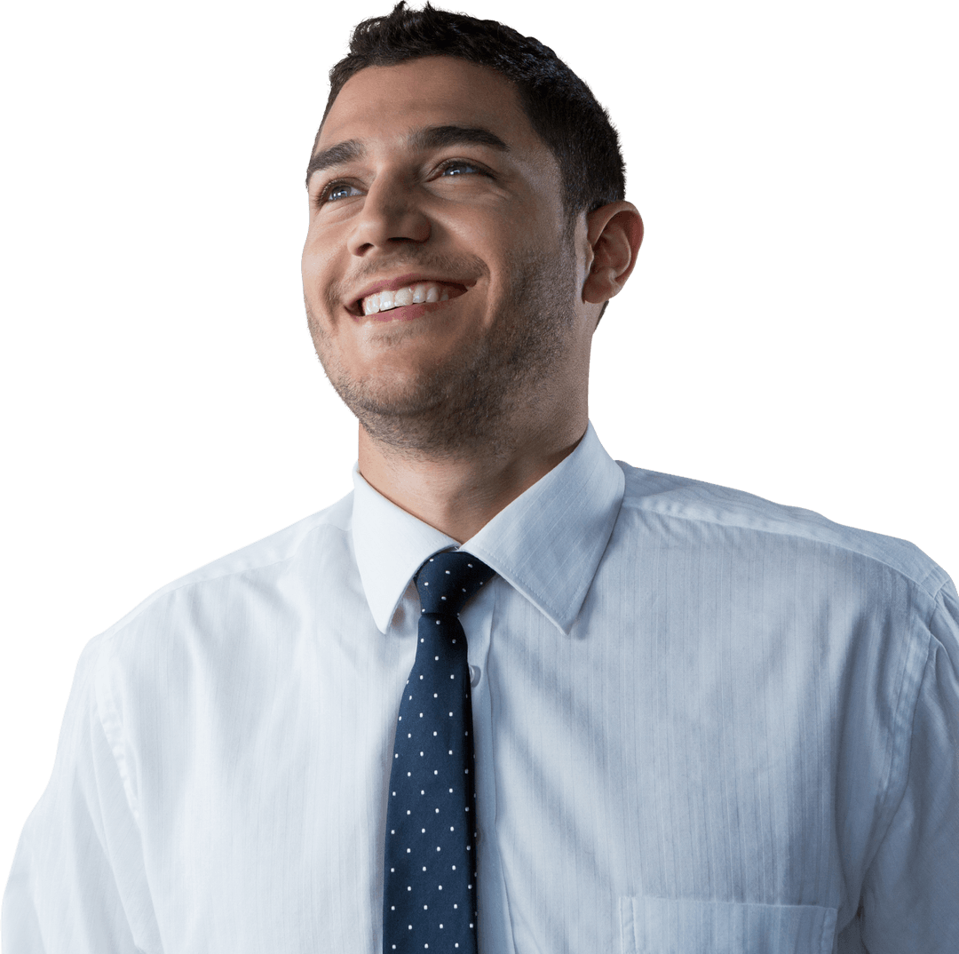 Smiling Caucasian Businessman in White Shirt with Tie Transparent Background