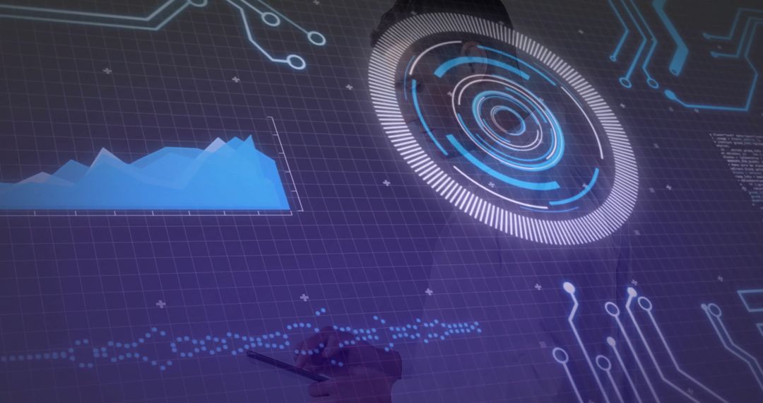 Analyst Interacting with Futuristic Digital Interface and Graphs