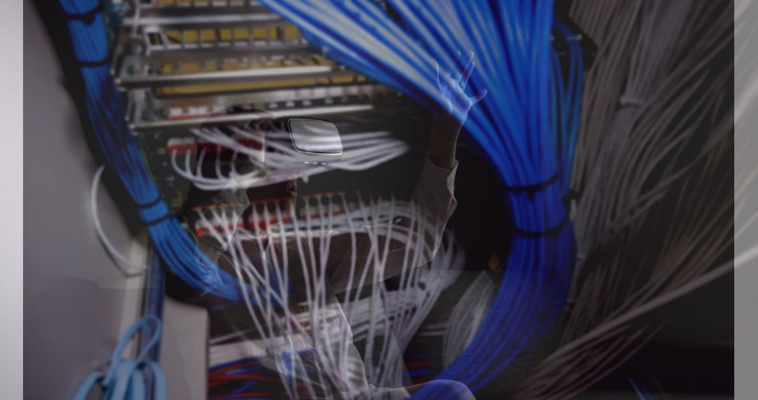 Woman Experiencing Virtual Reality in Advanced Server Setup