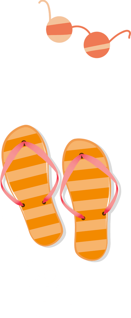 Striped Flip Flops and Sunglasses on Transparent Background