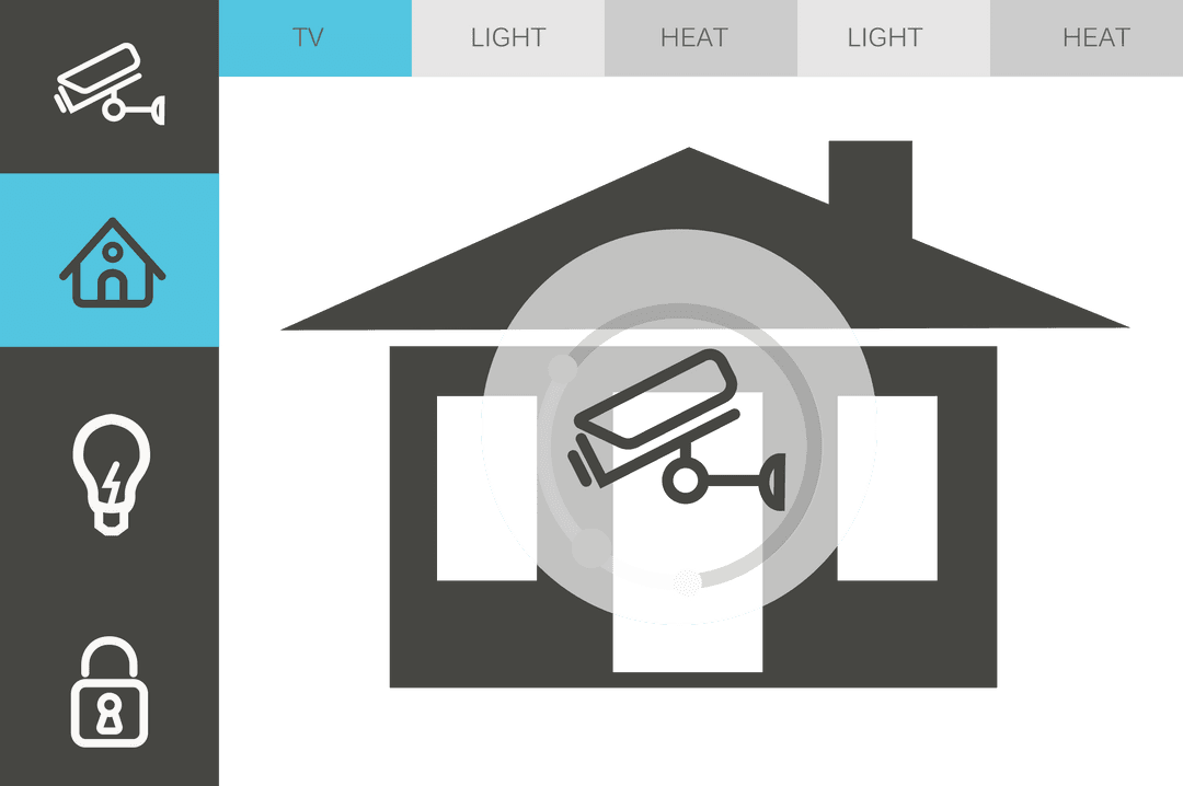 Transparent Home with Security Icons and Monitoring Illustration