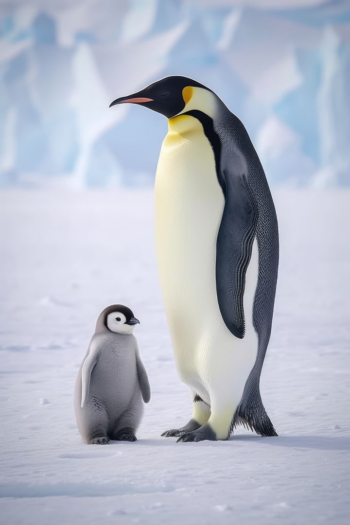 Close up of emperor penguin standing with chick in snow, created using generative ai technology - Free Images, Stock Photos and Pictures on Pikwizard.com