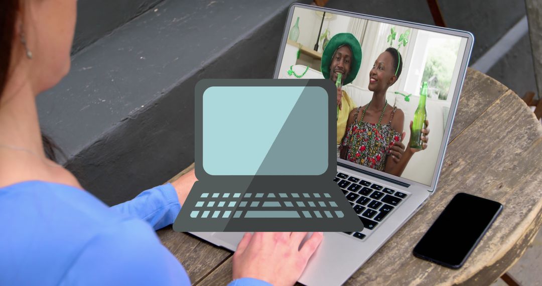 Diverse Video Call with Technology Overlay Icons