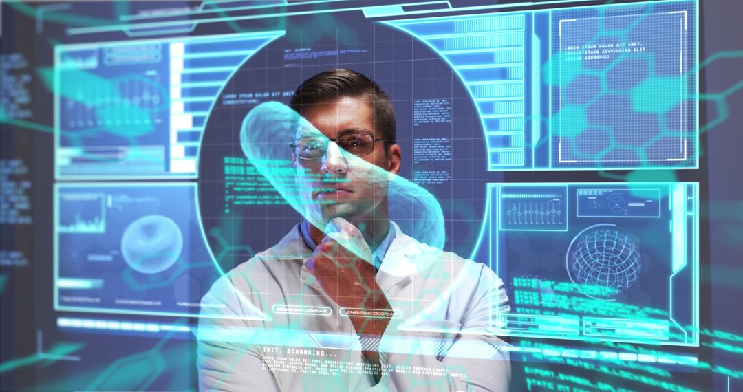 Scientist Analyzing Holographic Data in Advanced Laboratory - Free Images, Stock Photos and Pictures on Pikwizard.com