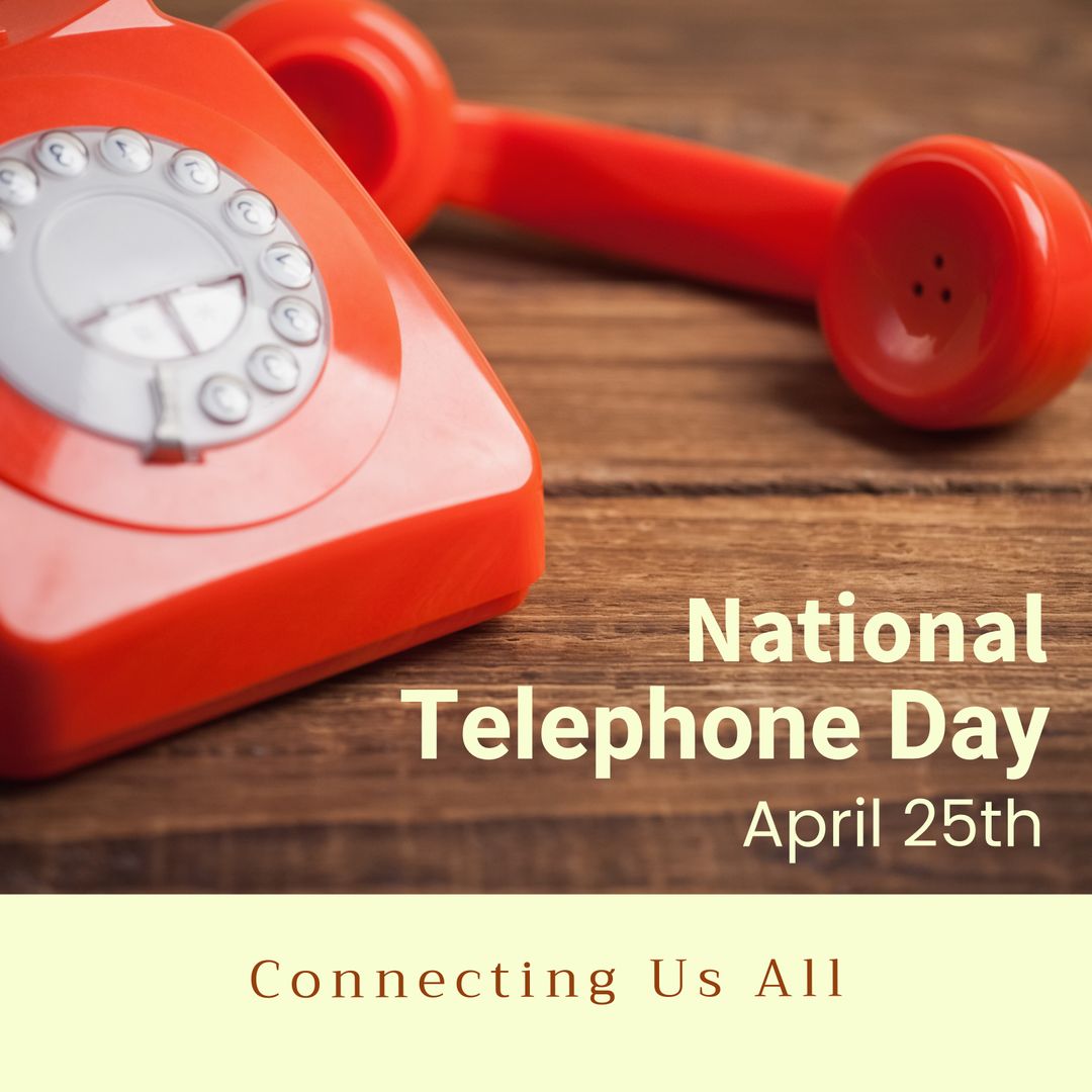 National Telephone Day Celebration with Red Retro Telephone - Download Free Stock Templates Pikwizard.com