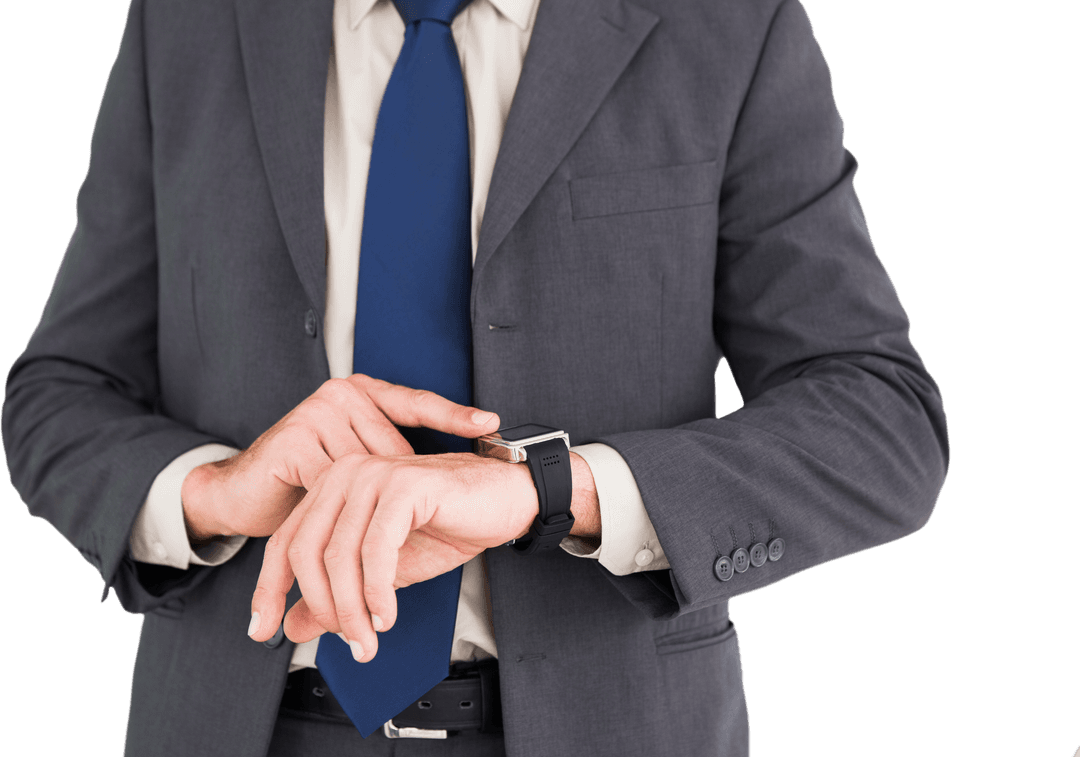 Caucasian Businessman Using Smartwatch Transparent Background