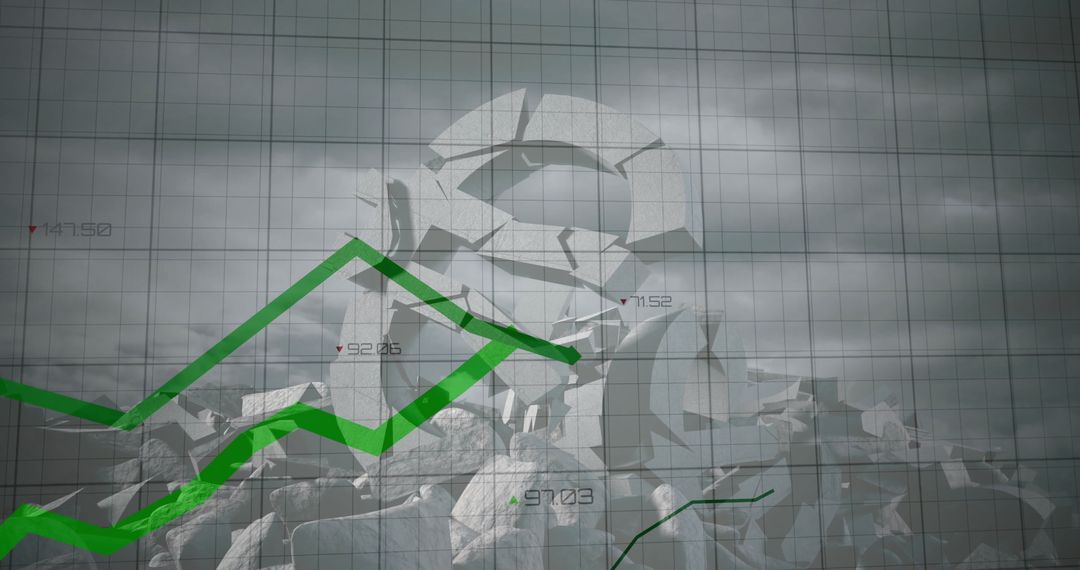 Broken Euro Symbol with Financial Graph Overlaying Cloudy Sky