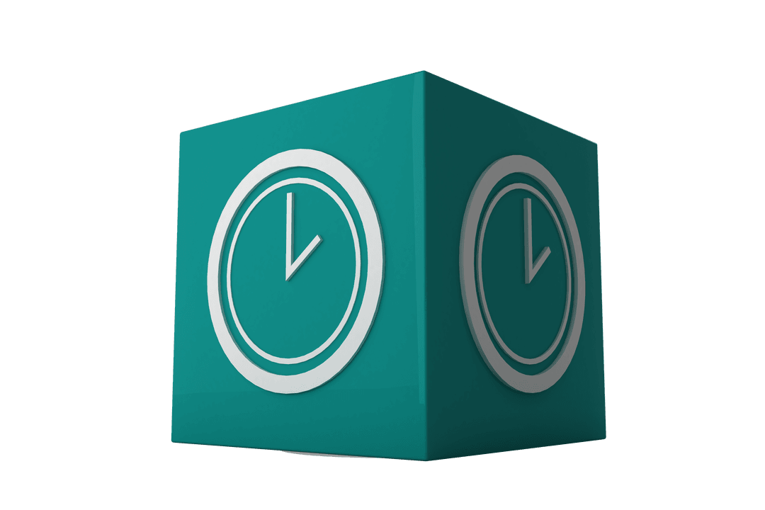 Abstract Blue Cube with Clock Icon on Transparent Background