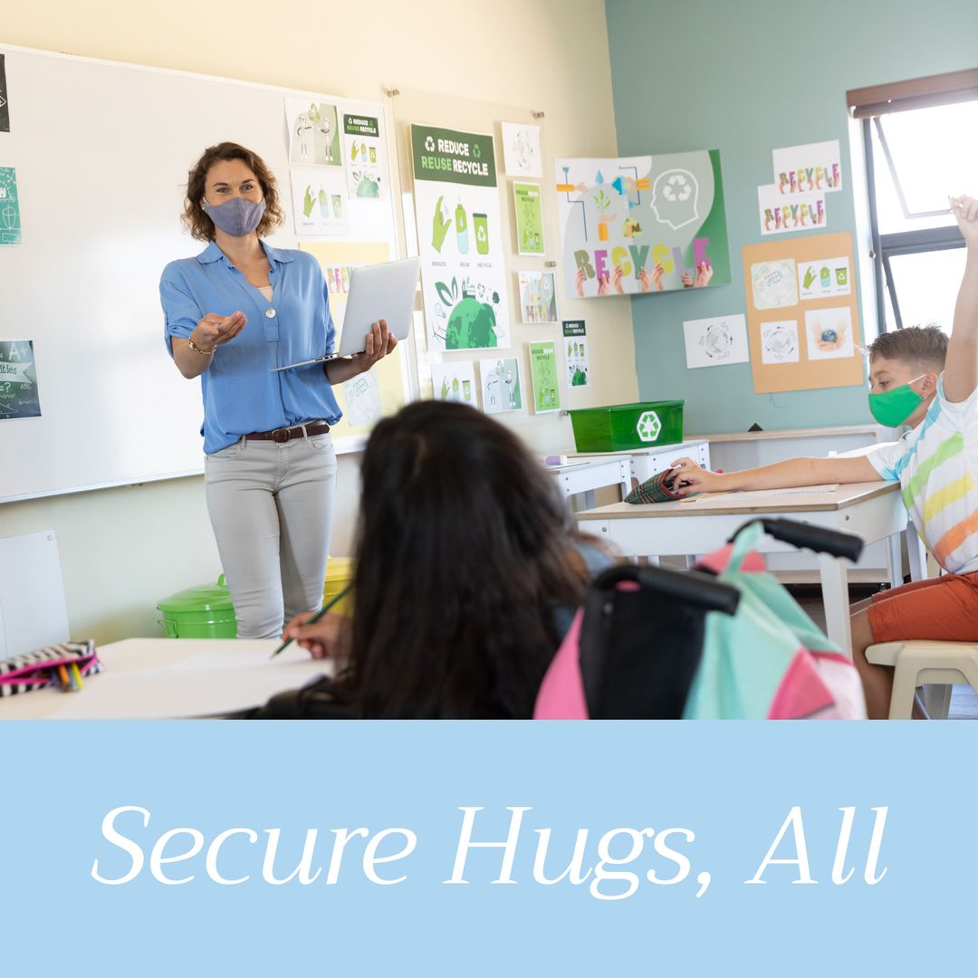 Teacher and Students in Masks Practicing Safety in Classroom