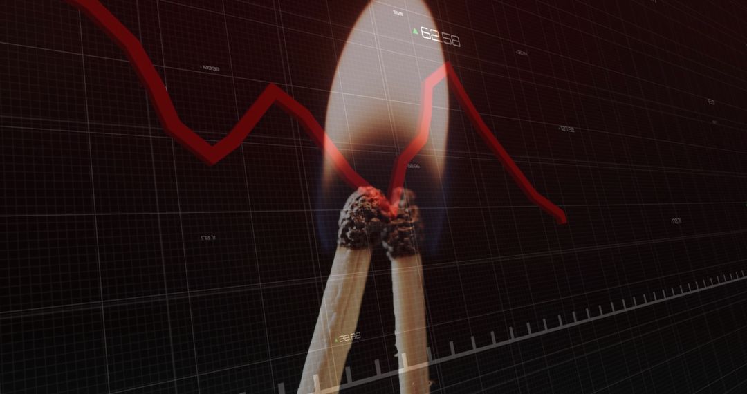 Collapsing Financial Graph Overlay on Burning Matches
