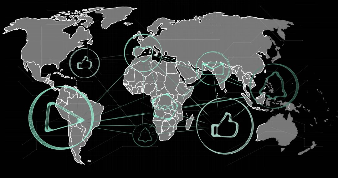 Social Media Icons with Data Connections on World Map