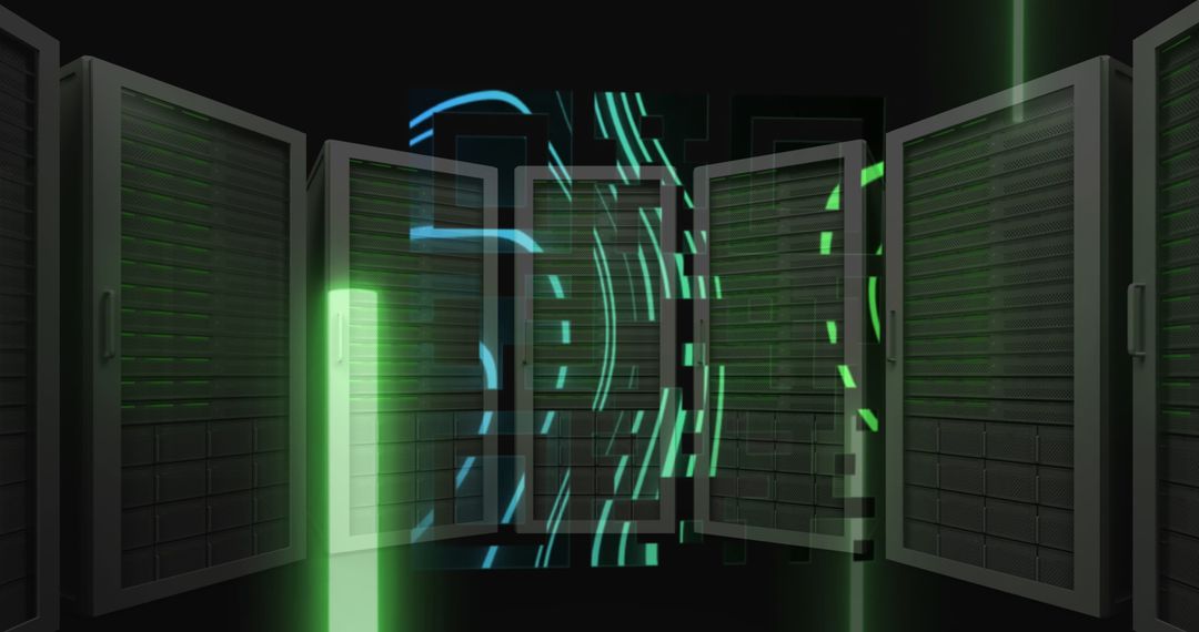 Innovative Technology Concept: QR Code and Neon Server Room