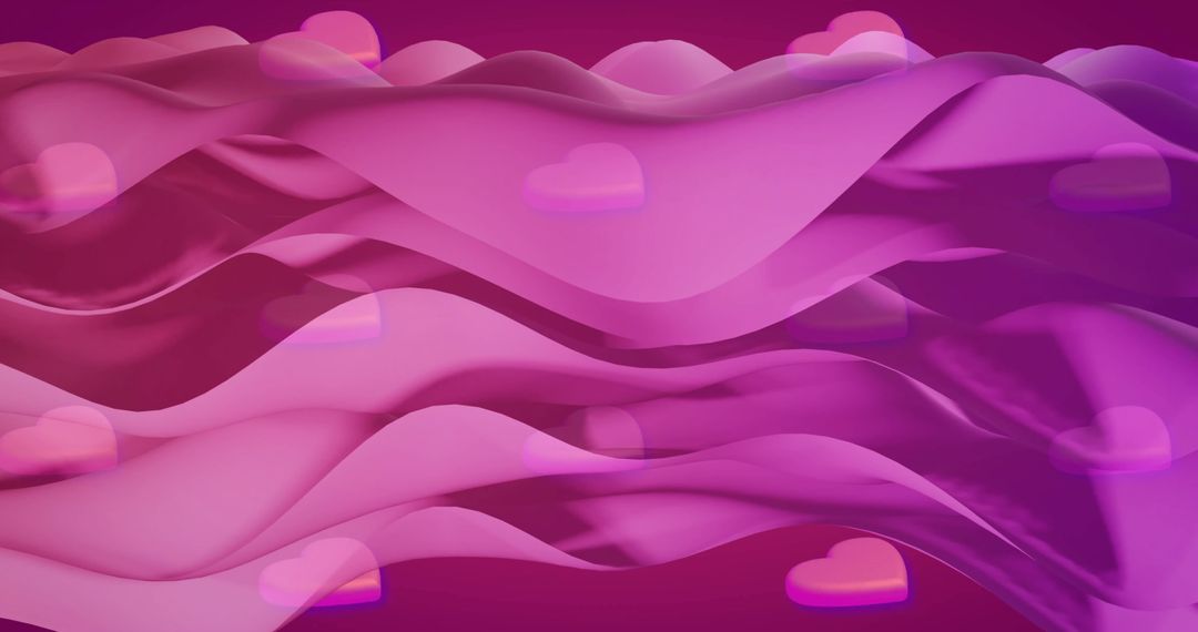 Abstract Pink Surreal Waves with Floating Hearts