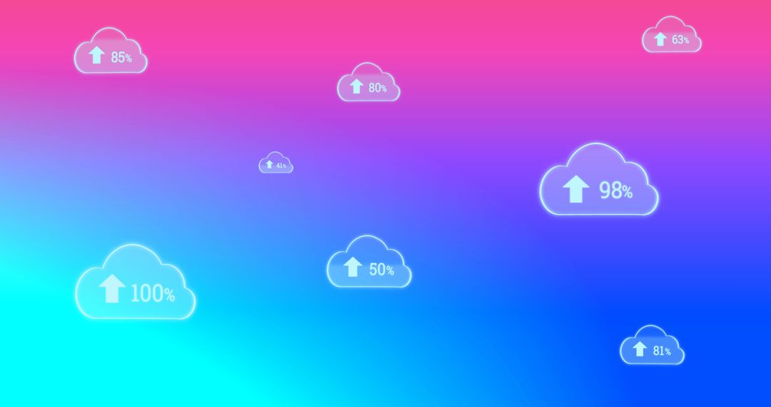 Cloud Technology Concept with Percentage Icons on Gradient Background