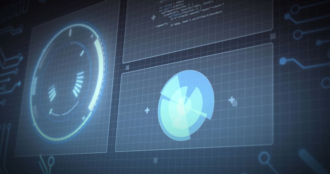 High-Tech Virtual User Interface with Data Processing Screens