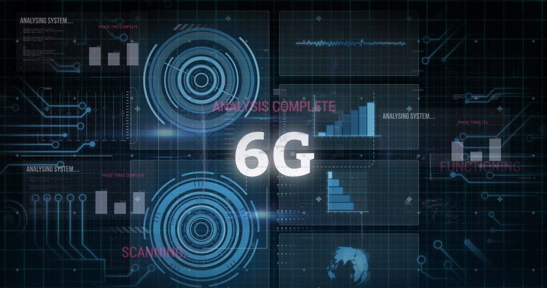 Futuristic 6G Network Concept with Data Analytics Dashboards