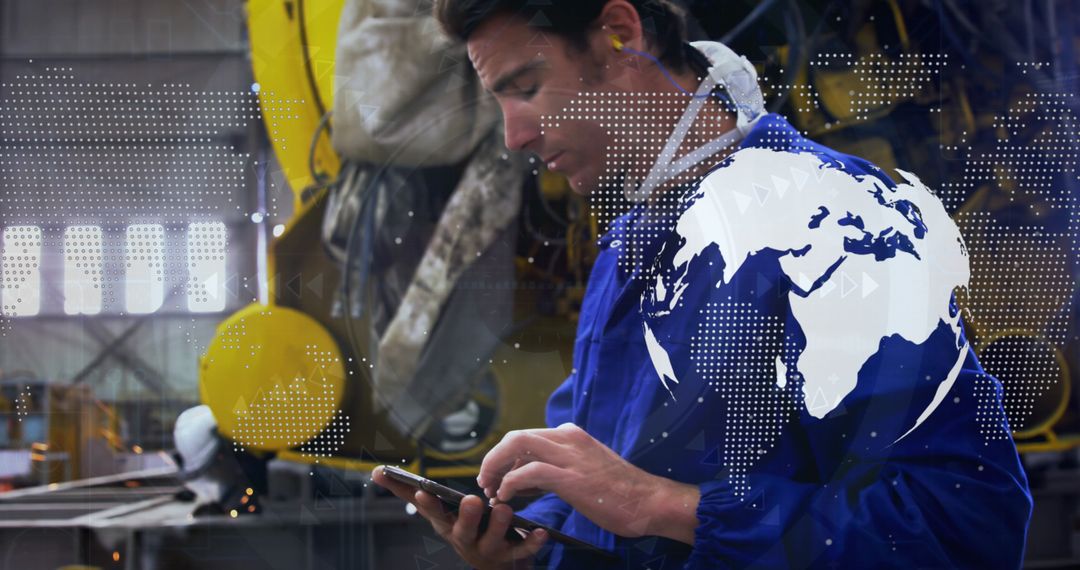 Industrial Worker Using Tablet with Global Digital Interface