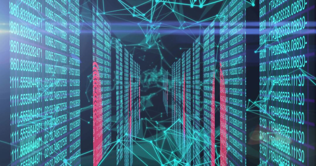 Abstract Virtual Data Corridor with Glowing Digital Codes