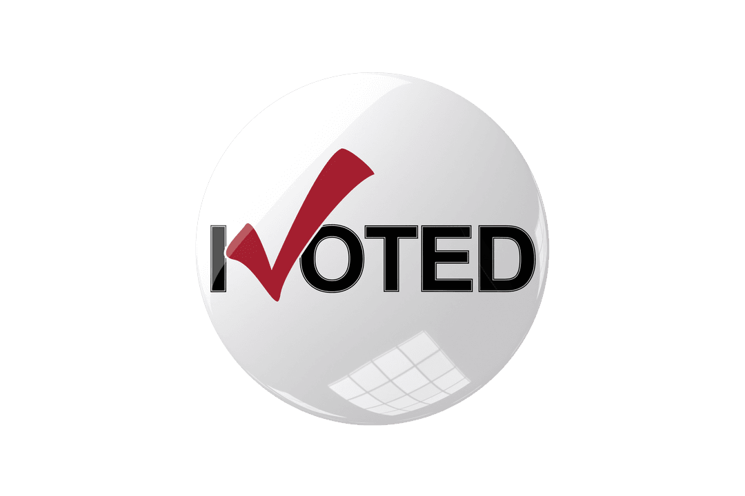 Transparent I Voted Button Icon with Red Checkmark for Elections