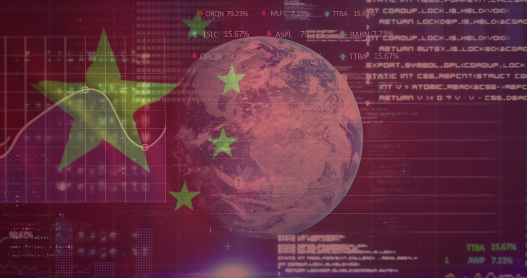 Digital Globe and China Flag with Data Overlay for Finance