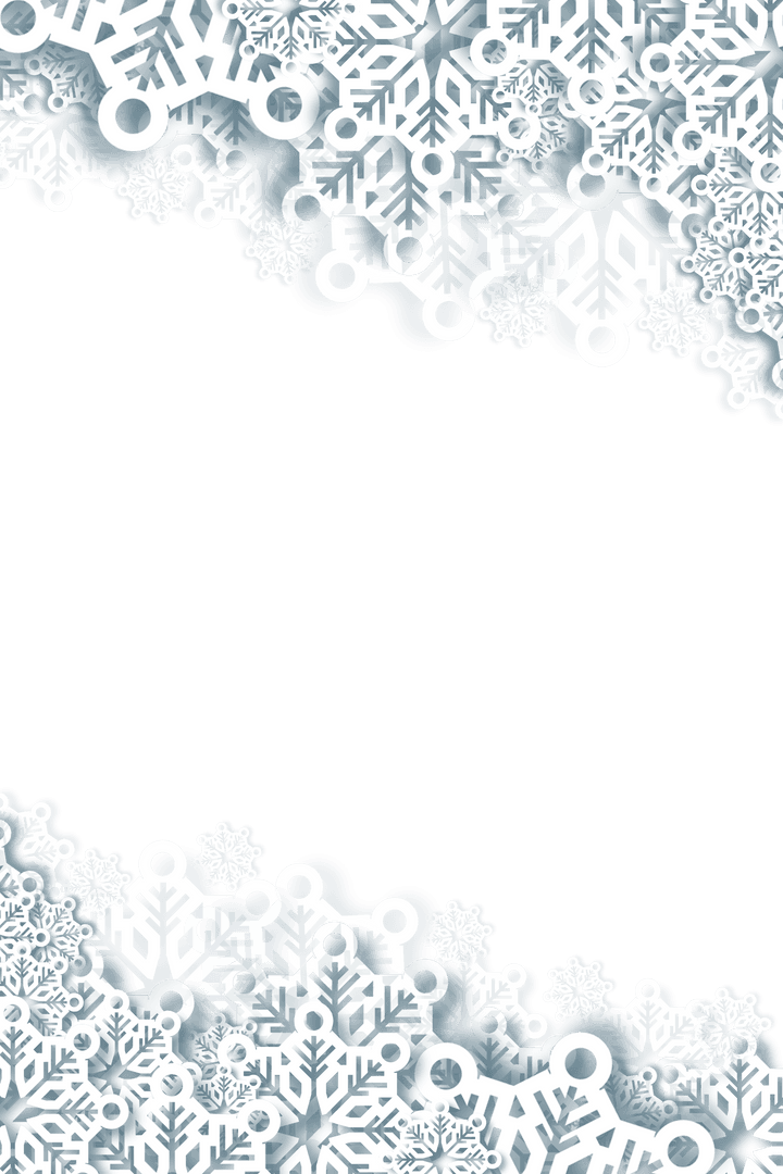 Falling Snowflakes Border with Copy Space on Transparent Background
