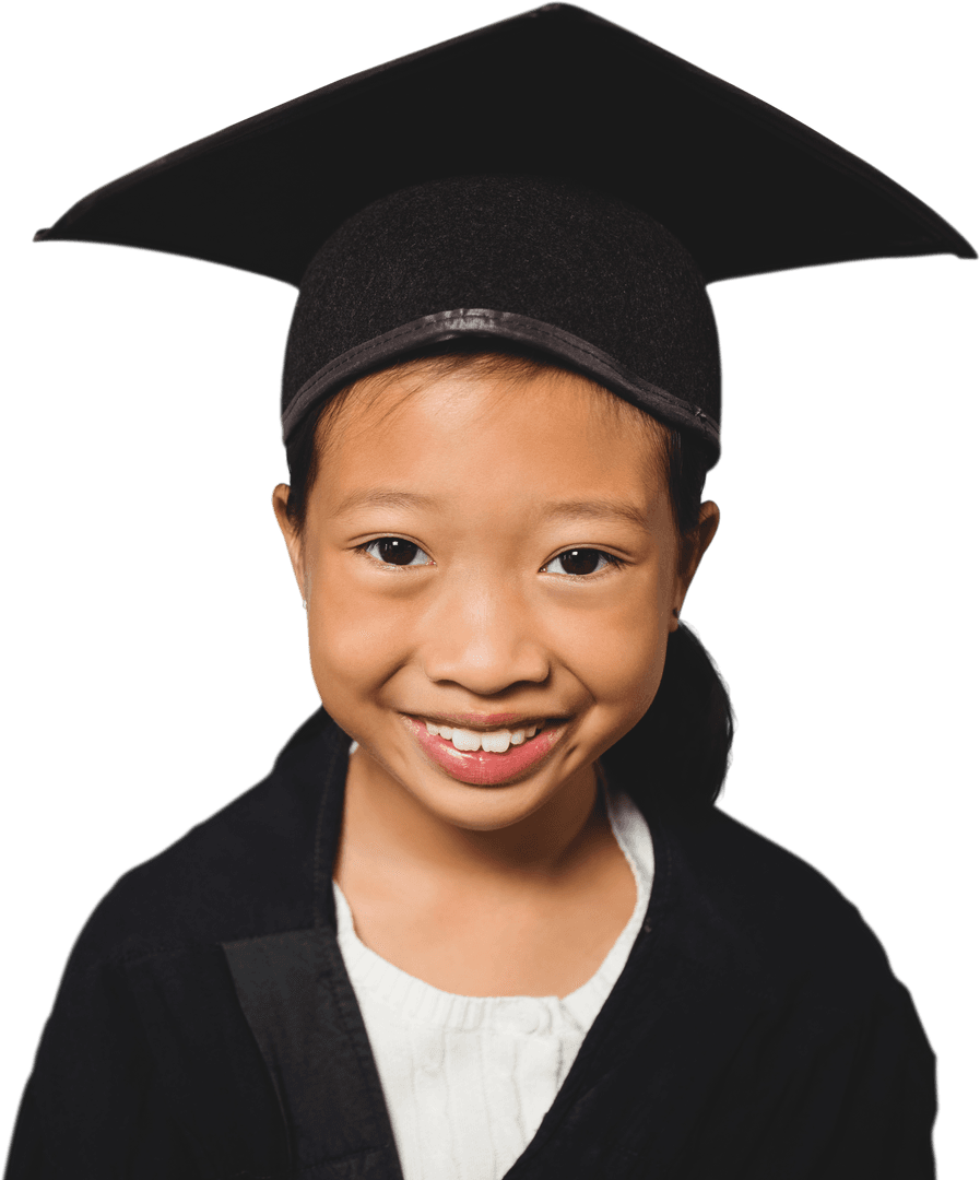 Smiling Girl Wearing Graduation Cap Looking Confident Over Transparent Background