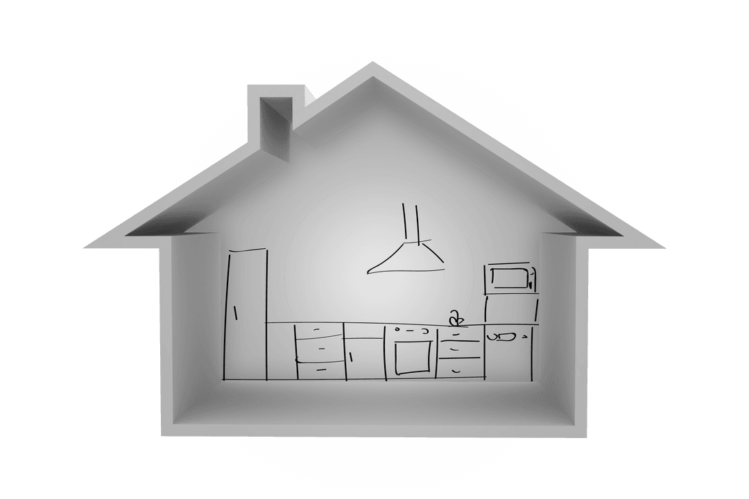 Transparent House Symbol with Kitchen Interior Illustration