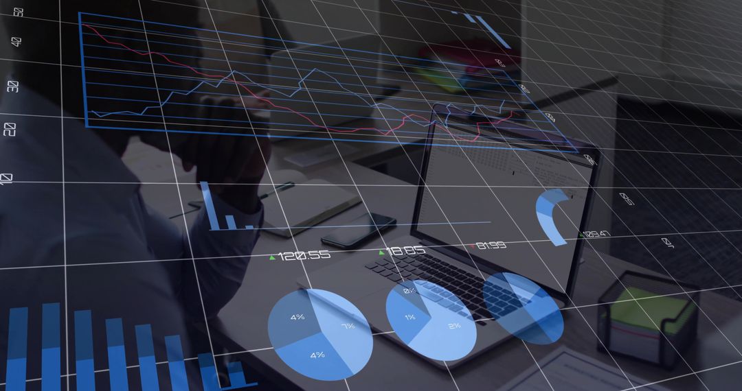Businessman Analyzing Holographic Financial Data in Futuristic Office