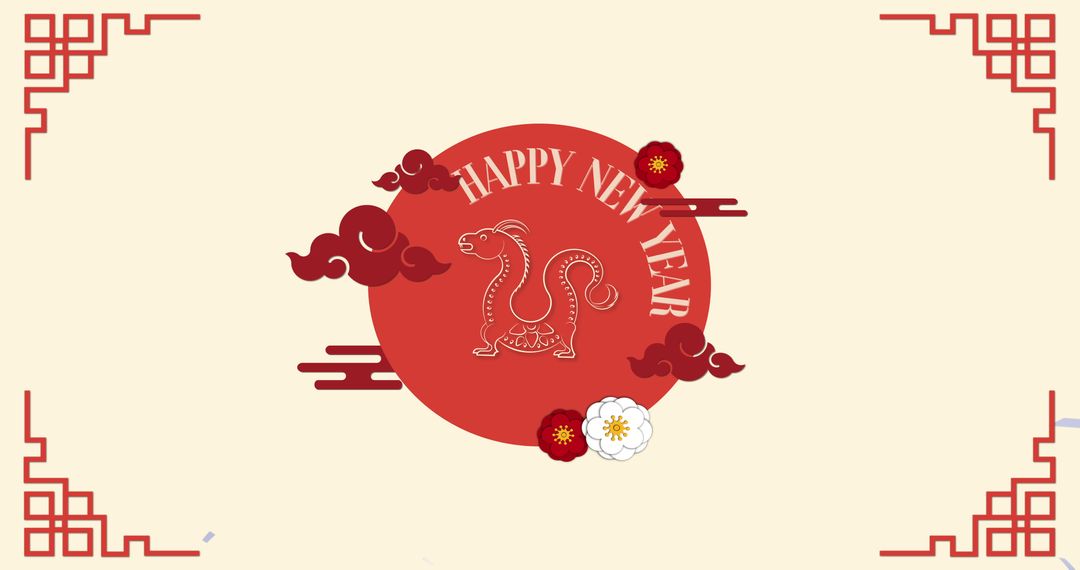 Happy Chinese New Year Greetings with Dragon Symbol