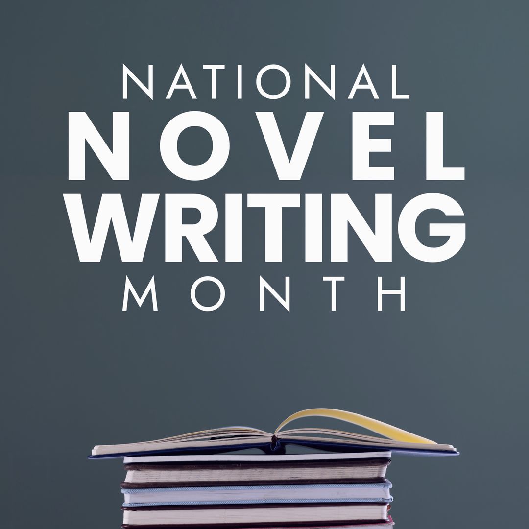 National Novel Writing Month Celebration with Stack of Books