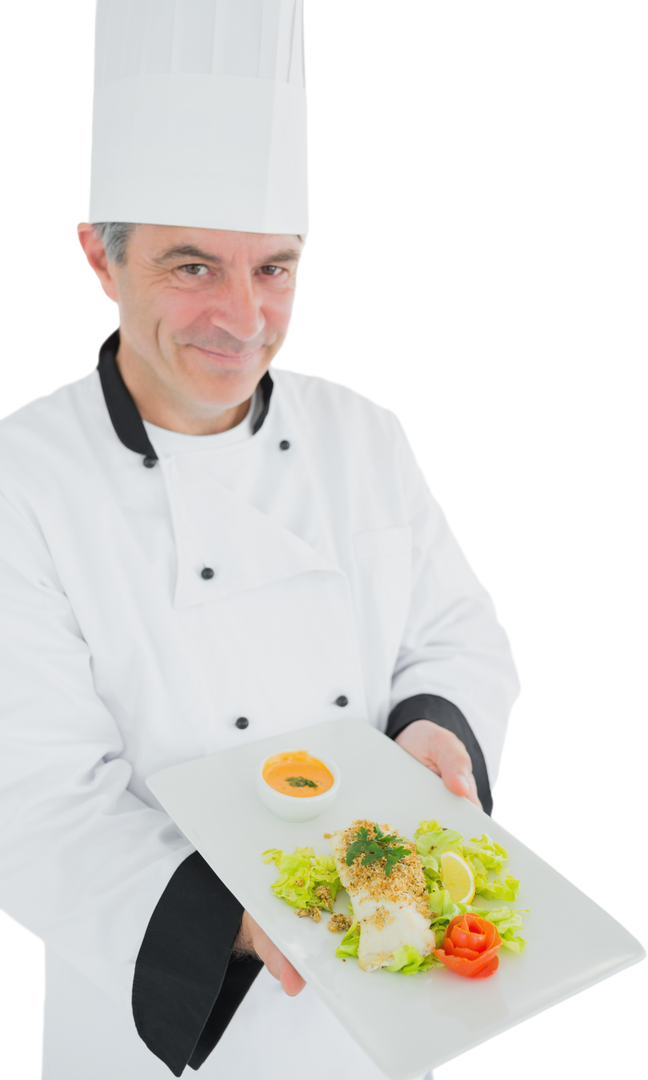 Transparent Image of Chef Presenting Dish with Vegetables and Garnish - Download Free Stock Images Pikwizard.com