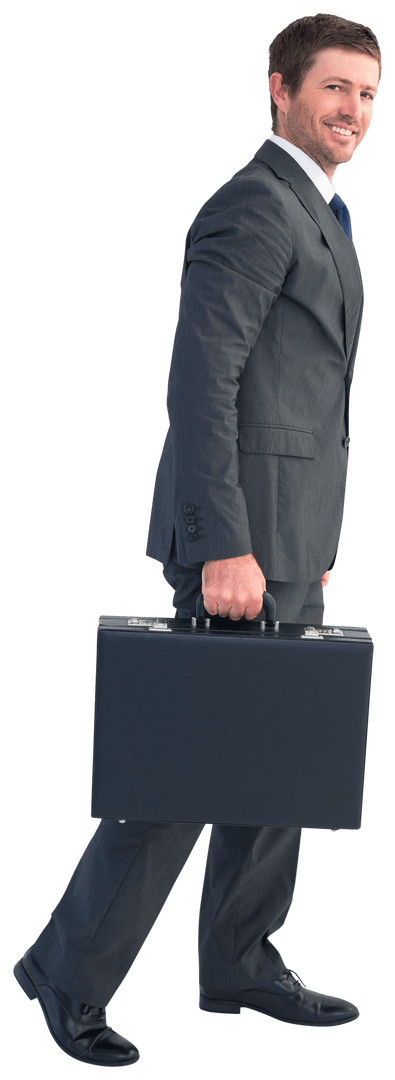Confident Businessman Walking With Briefcase Isolated Transparent