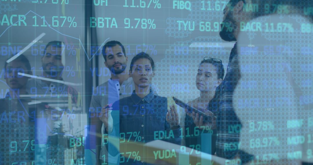 Diverse Business Team Analyzing Financial Data with Advanced Technology