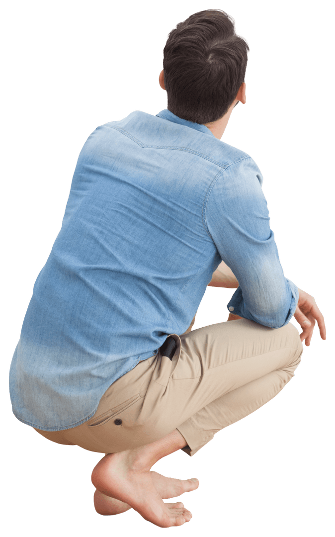 Transparent Seated Man Visionary Gaze in Casual Outfit