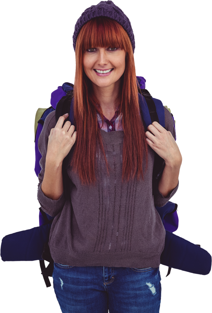 Transparent Happy Female Traveler with Backpack, Hipster Style - Download Free Stock Images Pikwizard.com