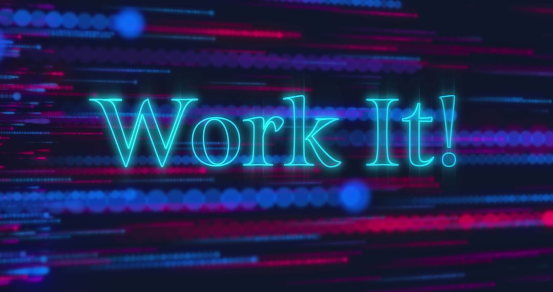 Neon Blue 'Work It' Sign with Dynamic Light Trails
