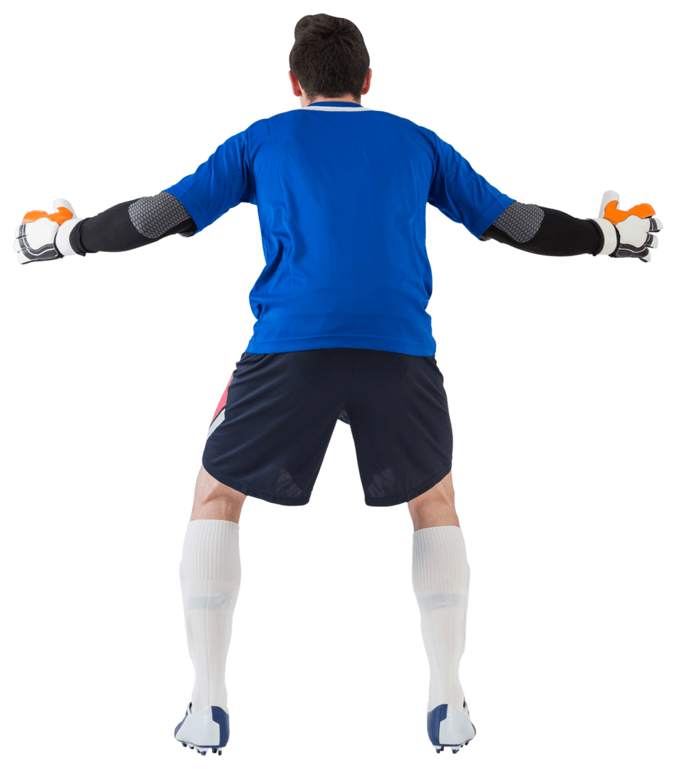 Transparent Goalkeeper in Blue Jersey Ready to Save Position