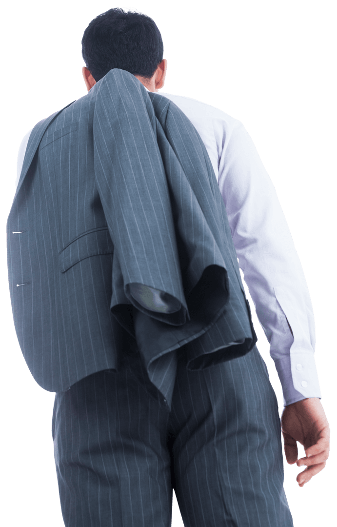 Back View of Businessman Carrying Jacket on Transparent Background