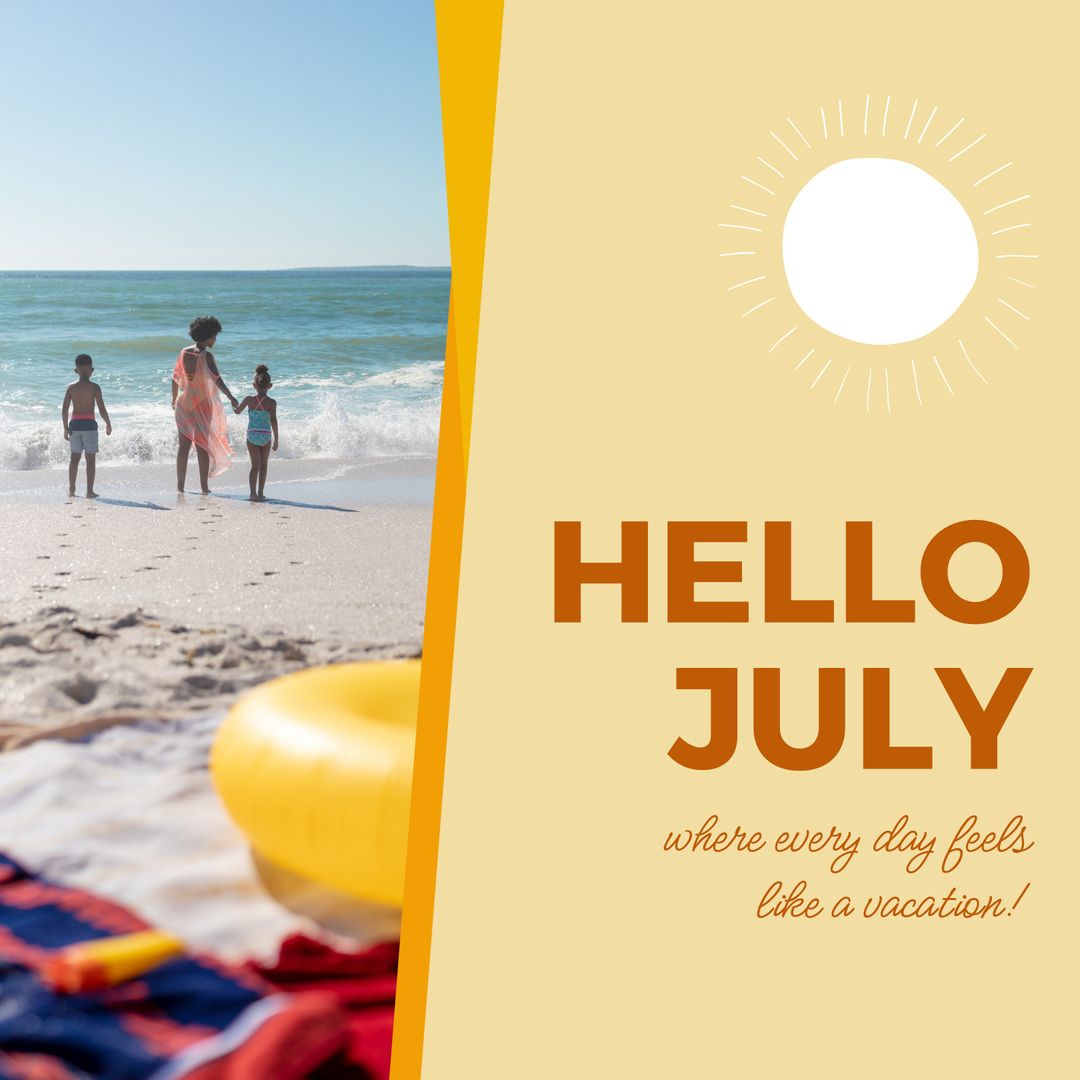 Hello July Summer Beach Family Vacation Concept Image