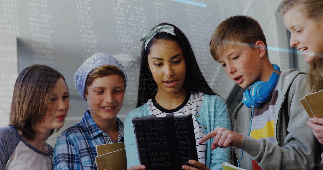 Diverse Students Exploring Technology with Tablet in Collaborative Learning