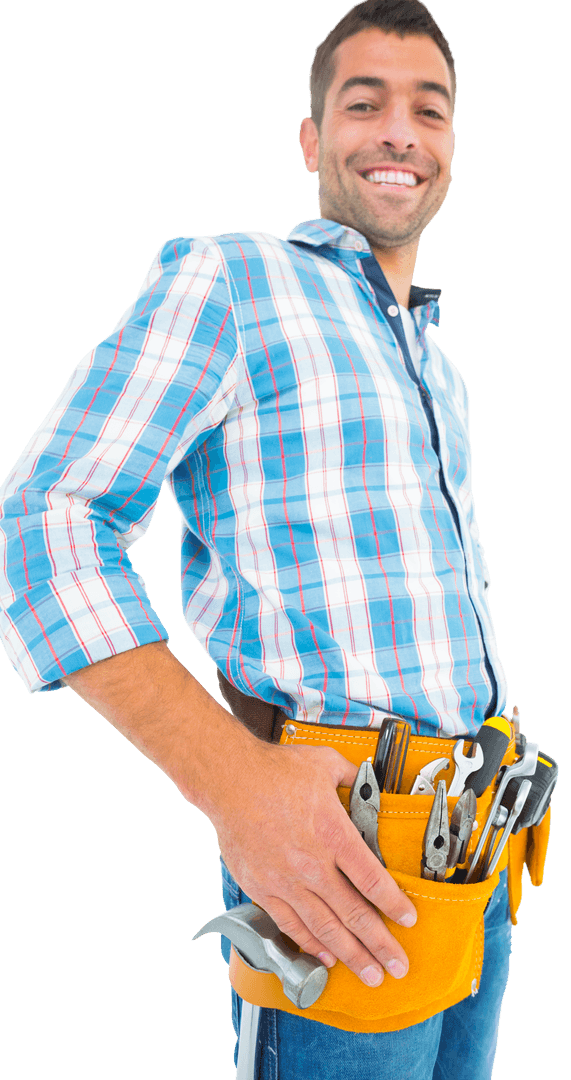 Cheerful Handyman with Tool Belt Transparent Background