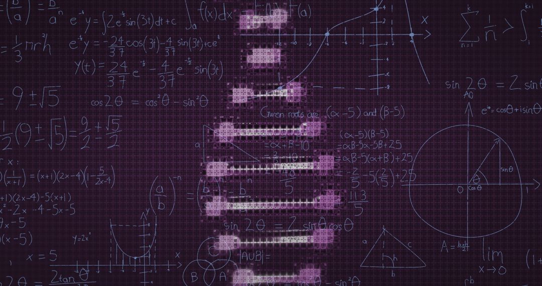 DNA Strand with Mathematical Equations on Black Background
