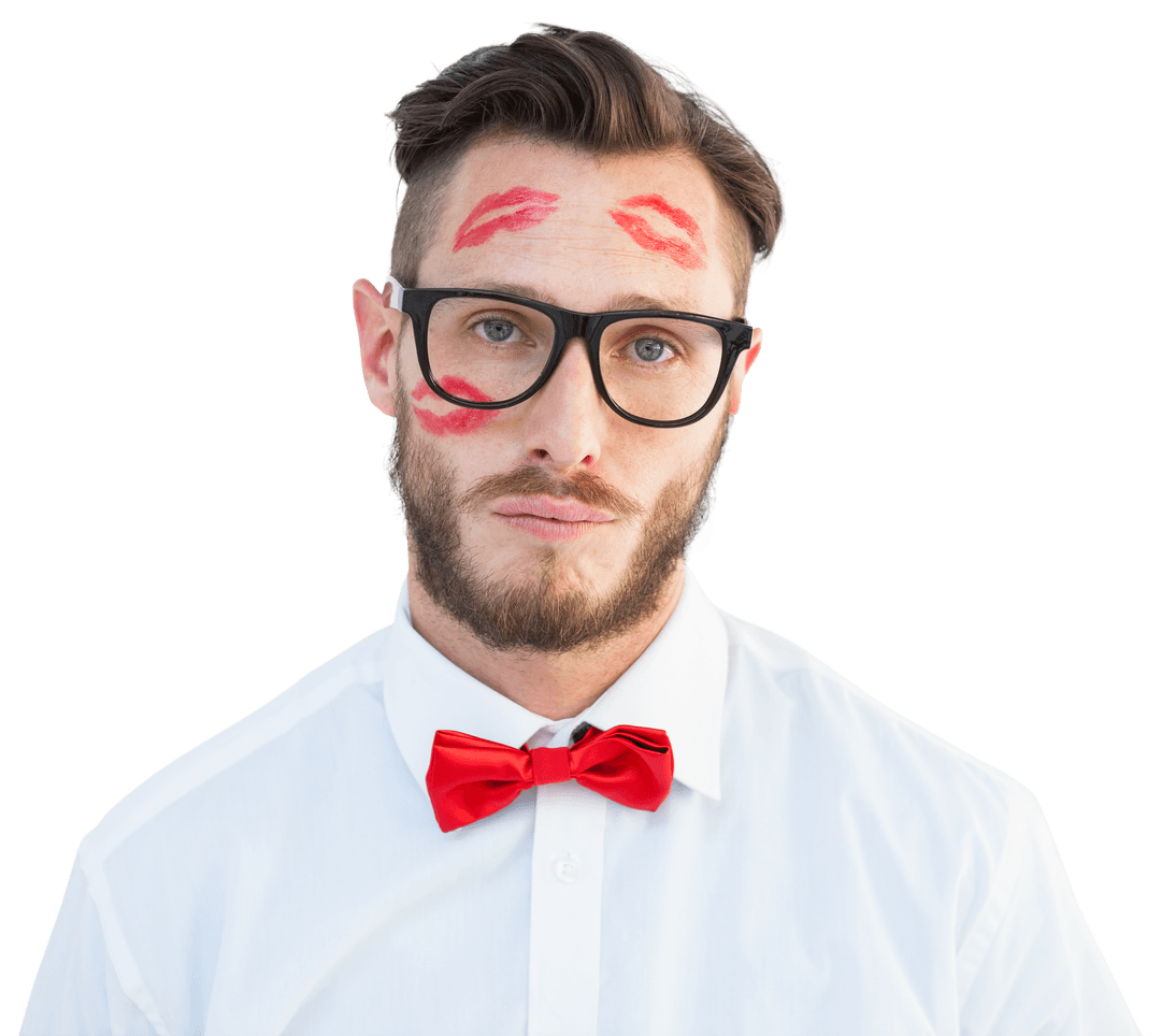 Geeky Hipster with Lipstick Kisses Transparent Image