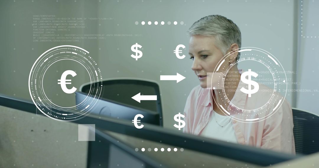 Business Analyst Examining Euro to Dollar Exchange Graphics in Office