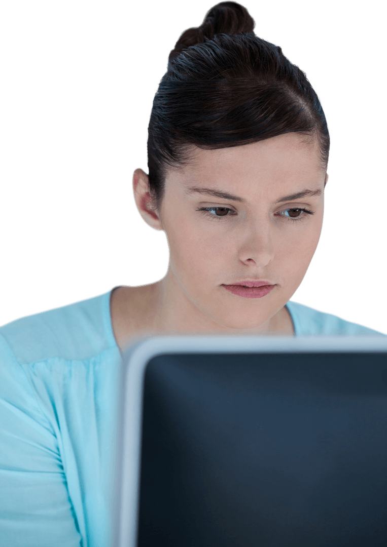 Focused Businesswoman Using Transparent Computer Screen